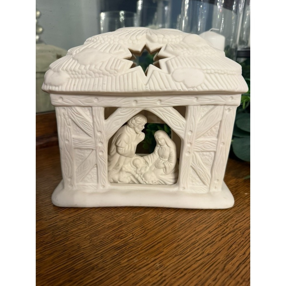 Partylite Bisque Nativity Stable Candle Holder‎ White Christmas Decor Christian